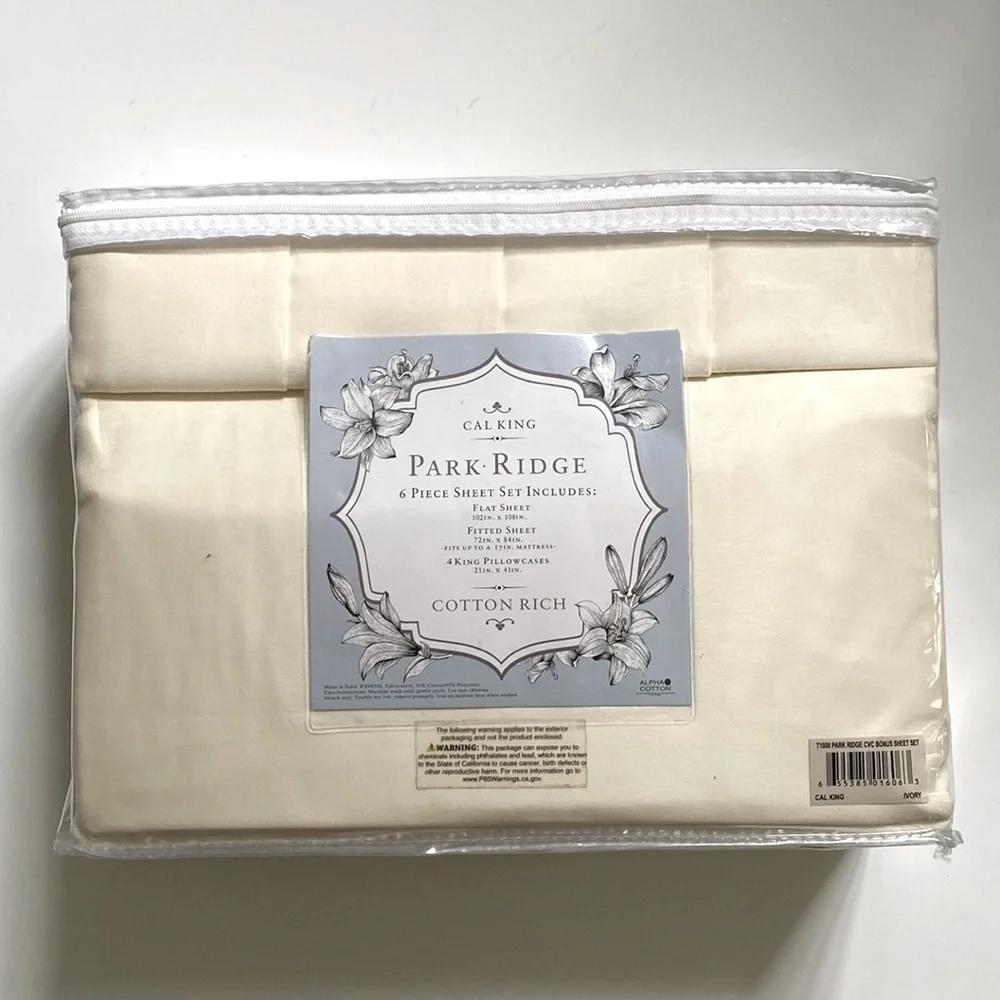 Park Ridge Sheet Set 1000 Thread Count Cotton Rich Sheet Set Cal King Ivory